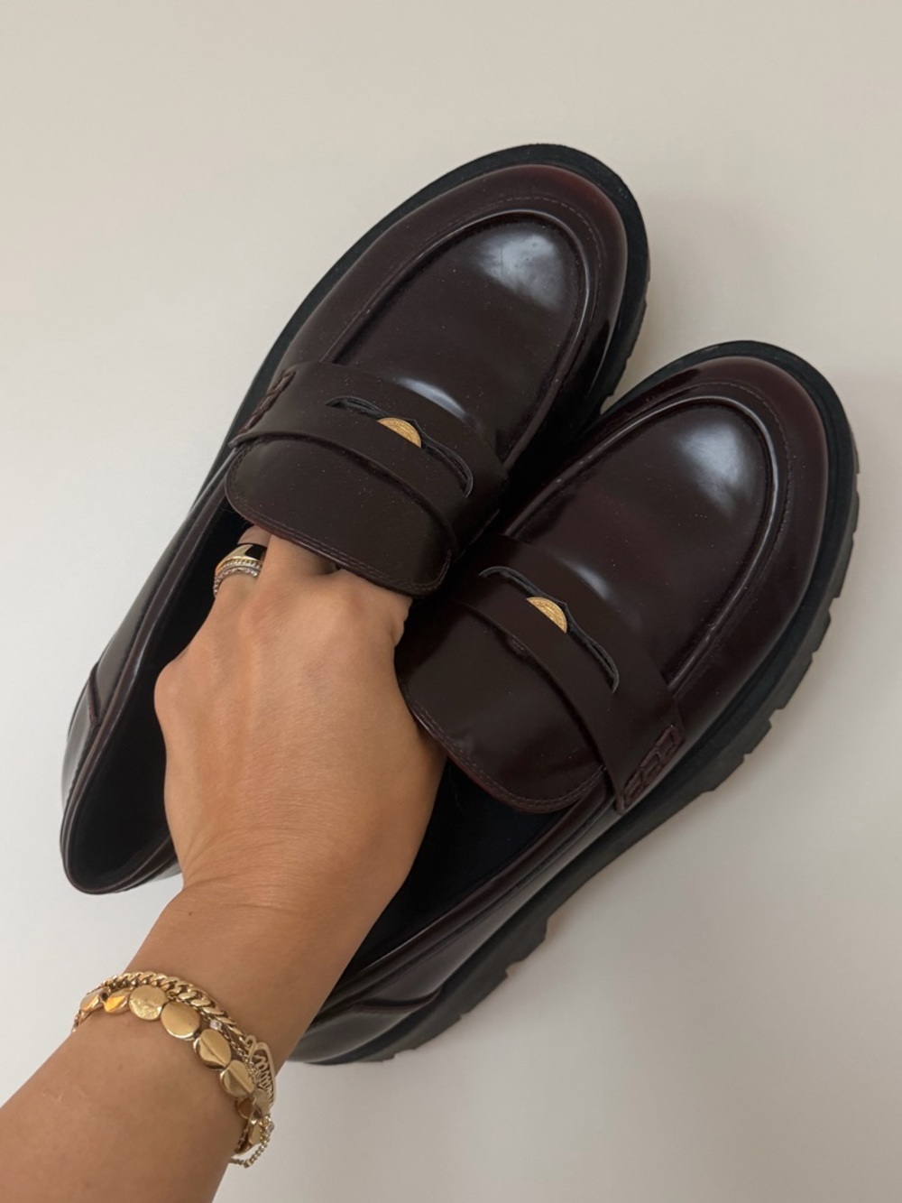 Zara Women's Dark Brown Leather Penny Loafers